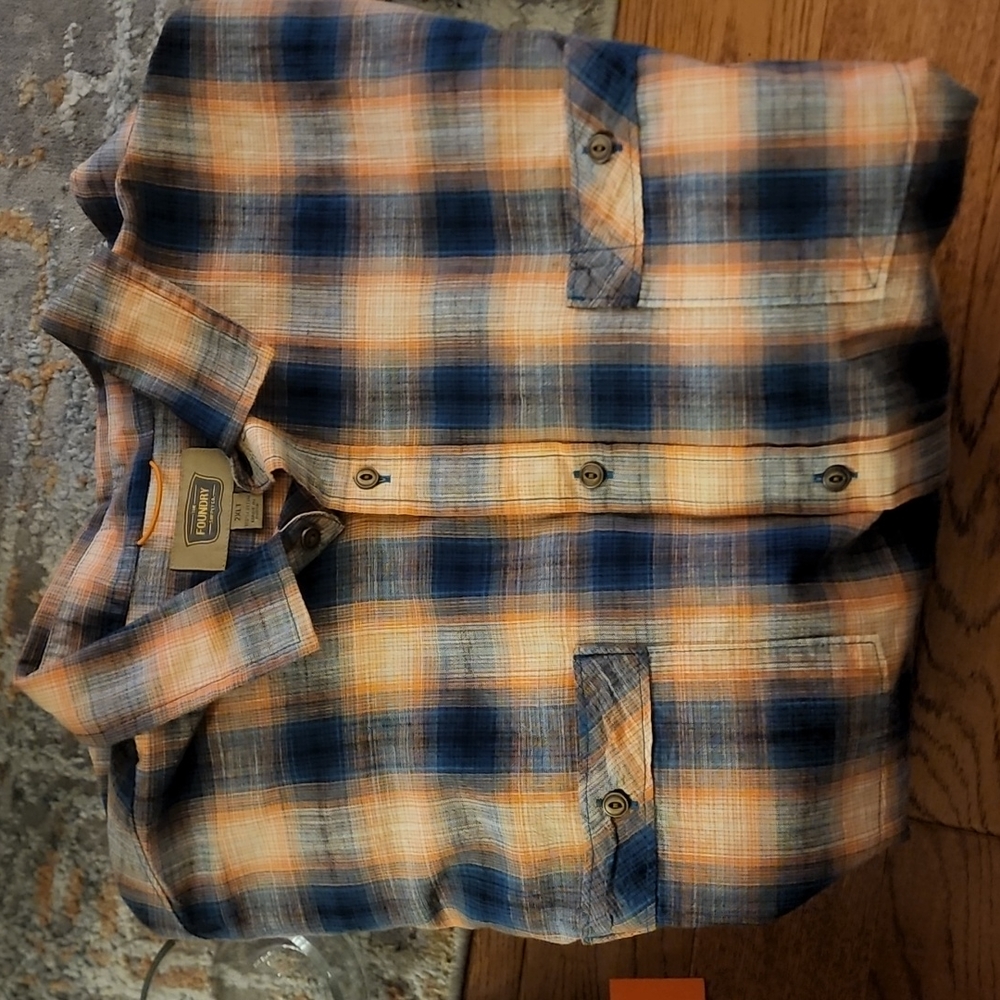 Foundary Co. Plaid short sleeve shirt, 2XLT, Orange, Hunter Green, New with Tags